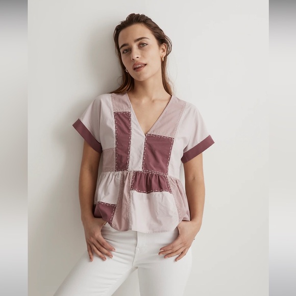 Madewell Tops - NWOT Madewell Signature Poplin Patchwork Peplum Top - Size Medium - Purp…